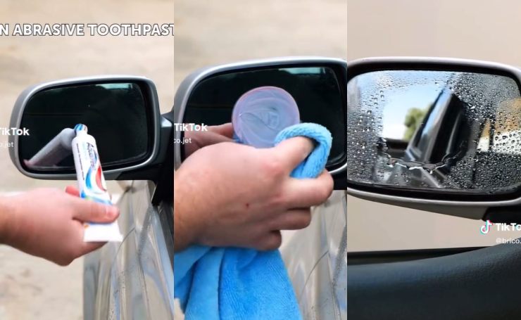 dentifricio sullo specchietto auto